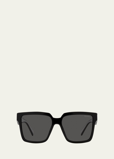 Prada Contrasting Logo Square Acetate & Plastic Sunglasses In Black