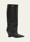 GIVENCHY RAVEN LEATHER WEDGE TALL BOOTS