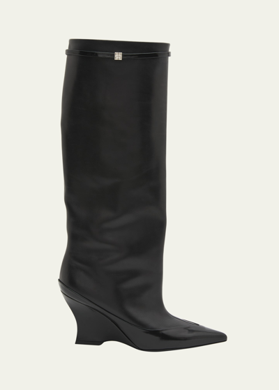 Givenchy Raven Leather Wedge Tall Boots In Black