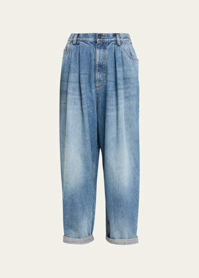 Marc Jacobs Runway Oversized Front Pleated Jeans In Indigo