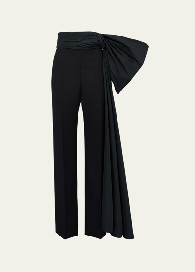 Alexander Mcqueen Wool Trousers With Waist Bow Train In Black