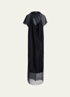 Khaite Essie Gathered Neck-tie Cap-sleeve Silk Chiffon Gown In Black