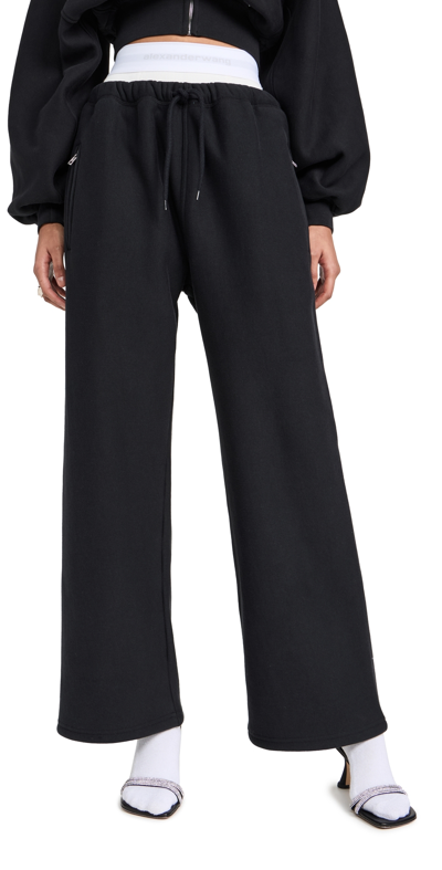 Alexander Wang Wide Leg Sweatpants With Pre-styled Detachable Logo Brief In Faded Black