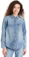 ALICE AND OLIVIA FINELY OVERSIZED DENIM SHIRT SADIE LIGHT VINTAGE BLUE