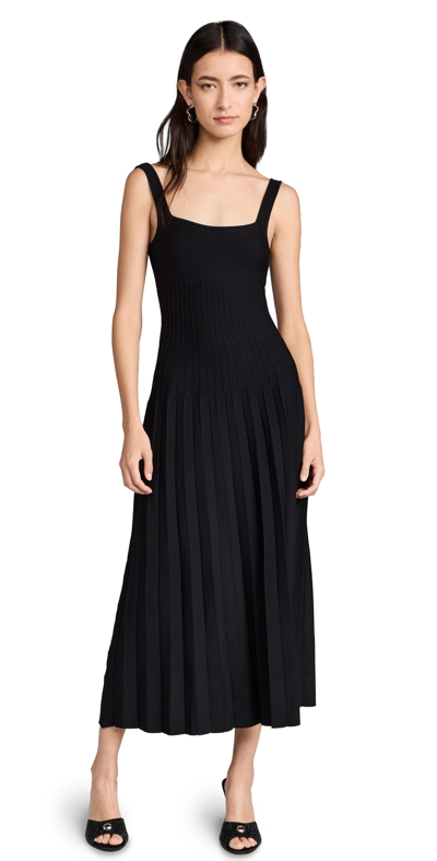 Staud Ellison Pleated Ribbed-knit Midi Dress In Black