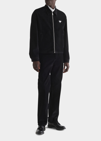 Prada Men's Velvet Denim Blouson Jacket In Nero