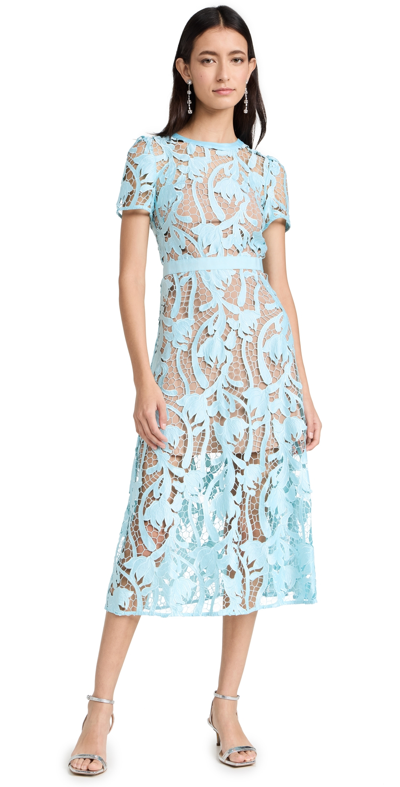 SELF-PORTRAIT LIGHT BLUE LACE MIDI DRESS BLUE