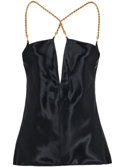 Ferragamo Woman Silky Top With Golden Chain Strap In Black
