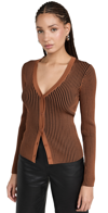 Staud Rib Cardigan In Black/tan