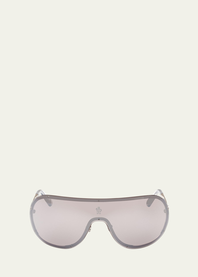 Moncler Avionn Mirrored Metal & Acetate Shield Sunglasses In Gray