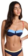 Staud Jo Balconette Bikini Top Navy Colorblock L In Navy Colorblock