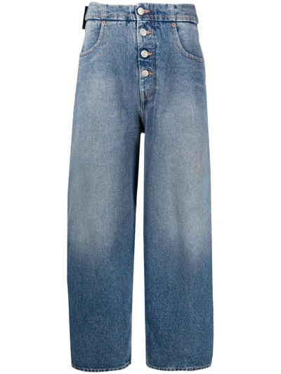 Mm6 Maison Margiela Logo-patch Cotton Wide-leg Jeans In Clear Blue