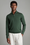 Reiss Blackhall - Hunting Green Merino Wool Half-zip Funnel Neck Jumper, L