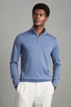 Reiss Blackhall - Cornflower Blue Merino Wool Half-zip Funnel Neck Jumper, Xxl