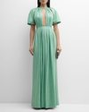 Area Crystal Embellished Flutter Sleeve Gown In Mint