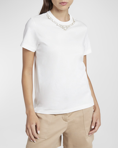 Moncler Crystal-embellished Cotton T-shirt In White