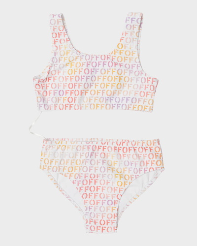 Off-white Kids' Girl's Off Stamp Two-piece Swimsuit In Multicolor Multi