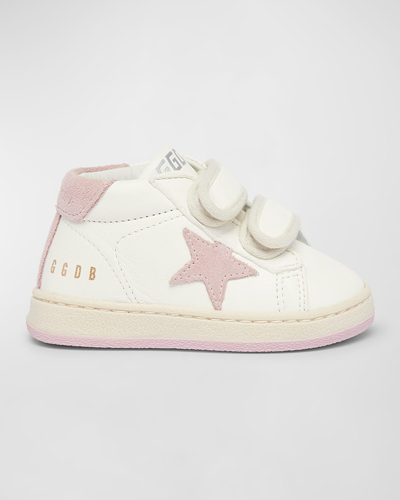 Golden Goose Kids' Girl's June Nappa Leather Glitter Star Sneakers, Baby/toddler In White,pink