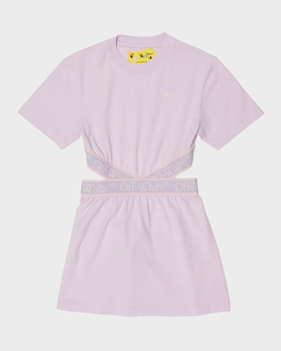 Off-white Kids' Girl's Bookish Logo-band Cutout Dress In Lilac