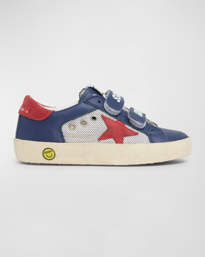 Golden Goose Kids' Old School Logo-print Leather Low-top Trainers 6 Months-5 Years In Navy