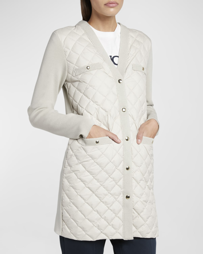 Moncler Quilted Wool Cardigan In Light Beige