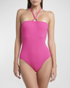 MONCLER RIBBED HALTER ONE-PIECE SWIMSUIT