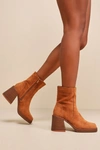 LULUS LENNY BROWN SUEDE SQUARE TOE MID-CALF BOOTS