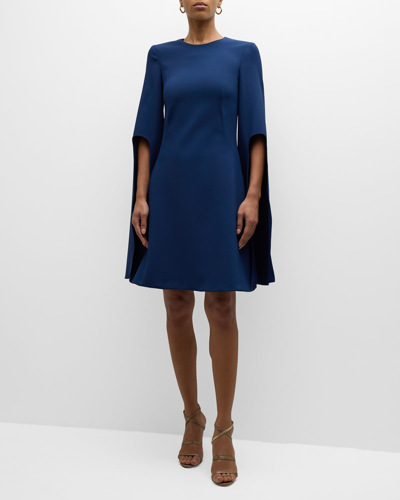 Pamella Roland Crepe Cape-sleeve Cocktail Dress In Navy