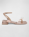 BADGLEY MISCHKA LOLA METALLIC PEARLY ANKLE-STRAP SANDALS