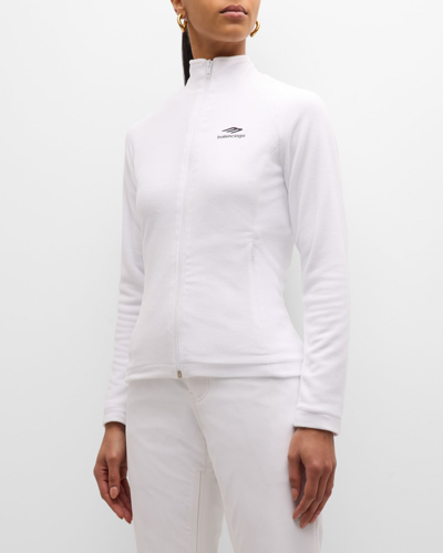Balenciaga 3b Sports Icon Polar Fleece Zip-up Jacket In 9000 White