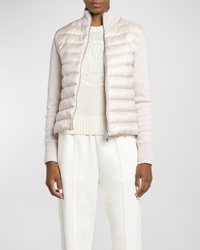 Moncler Hybrid Puffer Cardigan In Light Pink