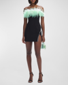 SELF-PORTRAIT OMBRE FEATHER DIAMANTE CINCHED MINI DRESS