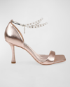 Badgley Mischka Loretta Metallic Pearly-strap Sandals In Champagne