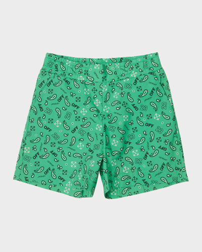 Off-white Kids' Cotton Bandana Shorts (4-12 Years) In Green Multicolor