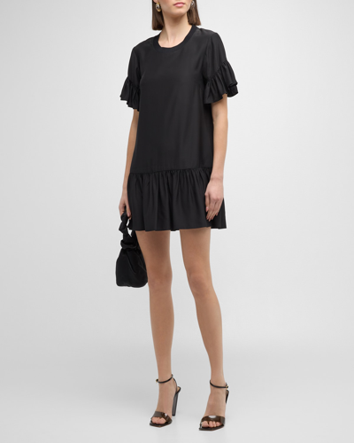Cinq À Sept Leilah Silk Dropped-waist Flounce Mini Dress In Black