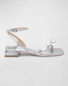 BADGLEY MISCHKA LOLA METALLIC PEARLY ANKLE-STRAP SANDALS