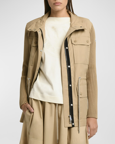 Moncler Rib-knit Utility Jacket In Light Beige