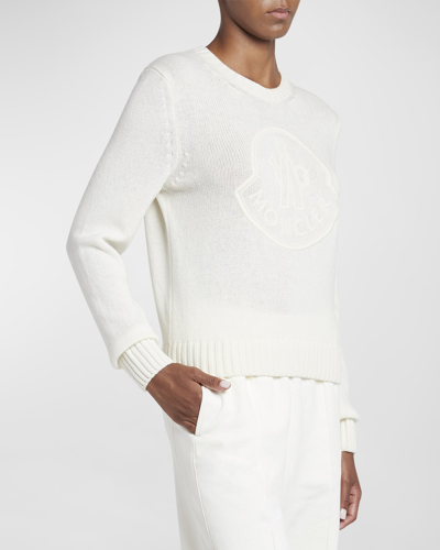 Moncler Cashmere Embroidered Logo Sweater In White