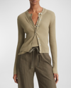 Vince Ribbed Cashmere And Silk Fitted Cardigan In Artichoke