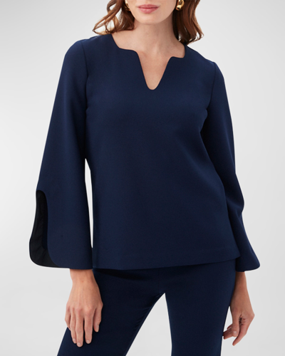 Trina Turk Fathom Cutout V-neck Blouse In Blue