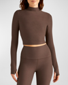 Beyond Yoga Moving On Featherweight Mock Neck Crop Top In Truffle Heather