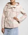 Moncler Marpe Palm Tree Printed Short Parka Jacket In Pastel Pink