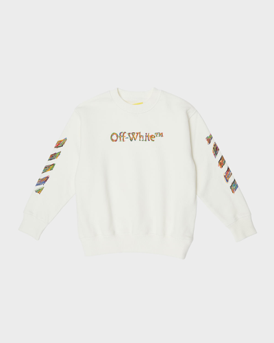 Off-white Kids' Logo Cotton Sweatshirt In White Multicolor