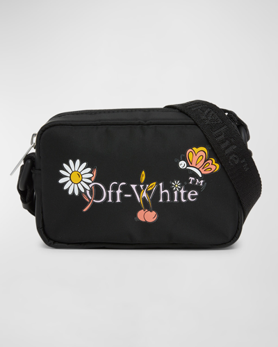 Off-white Girls Funny Flowers Shoulder Bag In Black Multicolor