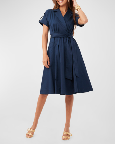 Trina Turk Commodore Organic Cotton Midi Wrap Shirtdress In Indigo