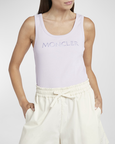 Moncler Embroidered Logo Jersey Tank Top In Pastel Purple