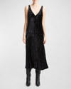 Vince Textured V-neck Mini Slip Dress In Black