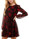 City Studio Womens Belted Mini Fit & Flare Dress In Multi