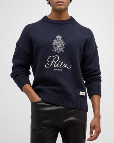 Frame X Ritz Paris Men's Cashmere Crest Sweater In Navy