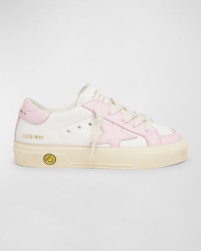 Golden Goose Kids' May Star-patch Leather Sneakers In Whitepink